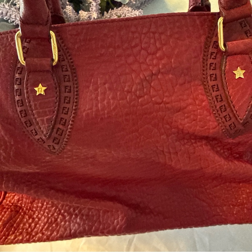 Fendi Red Textured Leather Satchel - Picture 5 of 15